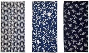 img 4 attached to 🎌 Authentic Made in Japan Komon Tenugui Towel Set - Flax Leaf, Namichidori, Orizuru