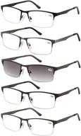 👓 eyecedar 5-pack metal half-frame reading glasses for men, rectangle style with stainless steel material, spring hinges, and sun readers 2.50 included logo