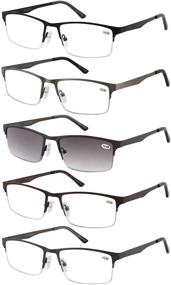 img 4 attached to 👓 Eyecedar 5-Pack Metal Half-frame Reading Glasses for Men, Rectangle Style with Stainless Steel Material, Spring Hinges, and Sun Readers 2.50 Included