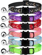 🐱 6 pcs breakaway cat collars with bell: golden moon glowing star in the dark for kitten logo