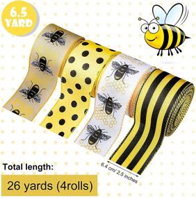 img 3 attached to 🐝 Yinder 26 Yard Bee Themed Wired Edge Ribbon with Honey Bee Fabric Ribbon, Vertical Stripe Craft Ribbon for Wrapping, Party Decor, Hair Bows, Crafting, and Sewing