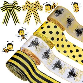 img 4 attached to 🐝 Yinder 26 Yard Bee Themed Wired Edge Ribbon with Honey Bee Fabric Ribbon, Vertical Stripe Craft Ribbon for Wrapping, Party Decor, Hair Bows, Crafting, and Sewing