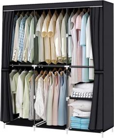 img 4 attached to 👗 YOUUD 50-Inch Portable Wardrobe Closet Organizer with Non-Woven Fabric, Hanging Rod, and Easy Assembly