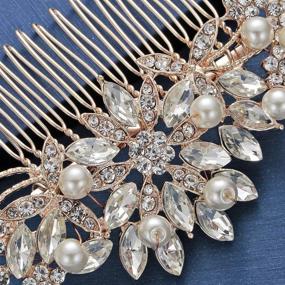 img 3 attached to Exquisite Rose Gold Wedding Hair Comb: Glamorous Pearl Crystal Bridal Hair Accessories for Bride and Bridesmaid