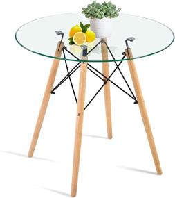 img 4 attached to 🍽️ Stylish Round Glass Dining Table with Wood Legs - Ideal for Small Dining Rooms and Home Offices