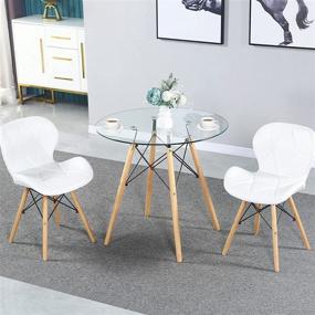 img 1 attached to 🍽️ Stylish Round Glass Dining Table with Wood Legs - Ideal for Small Dining Rooms and Home Offices