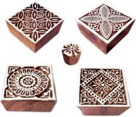 🌸 set of 5 floral printed wooden blocks for crafty square fabric stamps logo