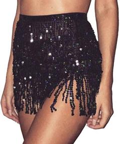 img 4 attached to 🎉 Sequin Fringe Belly Dance Hip Skirt Tassel Wrap Scarf for Women and Girls - Perfect Party and Rave Outfit by Kakaco