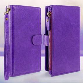 img 3 attached to 🔮 Stylish Harryshell Magnetic Wallet Case for Motorola G Stylus 2020 - Purple: Detachable, Zippered, 12 Card Slots, Cash Pocket & Wrist Strap