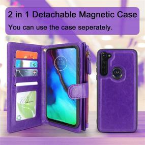 img 2 attached to 🔮 Stylish Harryshell Magnetic Wallet Case for Motorola G Stylus 2020 - Purple: Detachable, Zippered, 12 Card Slots, Cash Pocket & Wrist Strap
