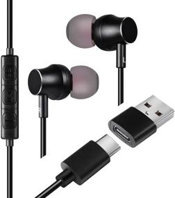 img 4 attached to 🎧 Wired Type-C Headphones with MIC for USB-C Devices: Smartphones, Tablets, and New Laptops, Including USB-C to USB Adapter for Computers. Features Built-in DAC, Hi-Res Audio, and Enhanced Deep Bass