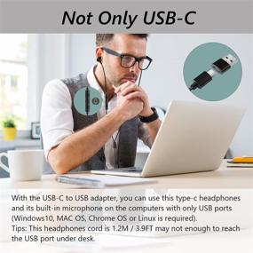 img 1 attached to 🎧 Wired Type-C Headphones with MIC for USB-C Devices: Smartphones, Tablets, and New Laptops, Including USB-C to USB Adapter for Computers. Features Built-in DAC, Hi-Res Audio, and Enhanced Deep Bass