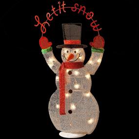img 1 attached to 36 Inch Tinsel 2D Snowman National Tree with 'Let It Snow' Sign - 20 Clear Indoor/Outdoor Lights (MZC-302)