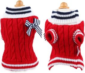 img 1 attached to 🐶 Stylish Pet Dog Sweater: Knitted Braid Plait Turtleneck Navy Style Bowknot Knitwear for Dogs & Cats