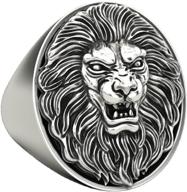 🦁 gothic lion head ring for men: embrace your inner punk with a viking lion totem animal ring! logo
