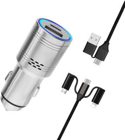 img 4 attached to 🔌 7PETAL USB C Power Delivery Car Charger with Carbon Monoxide Alarm, Stainless Steel 2-Port Charger - PD & Quick Charge 3.0 Compatible with iPhone Samsung Google Pixel, etc. Including Multifunction 5-in-1 USB Cable