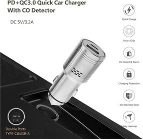 img 1 attached to 🔌 7PETAL USB C Power Delivery Car Charger with Carbon Monoxide Alarm, Stainless Steel 2-Port Charger - PD & Quick Charge 3.0 Compatible with iPhone Samsung Google Pixel, etc. Including Multifunction 5-in-1 USB Cable