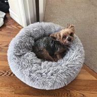 🛏️ calming small dog bed for small to large dogs - anti-anxiety warm cozy puppy bed - machine washable soft round pet bed (fits 10-100 lbs) logo