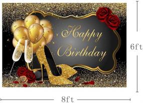 img 3 attached to 🌹 Mehofoto Shiny Sequin Gold and Black 8x6ft Photo Background with High Heels, Balloons, and Champagne Props - Stunning Red Rose Happy Birthday Party Decorations for Photography Backdrops