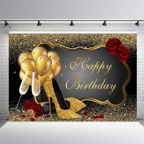 img 1 attached to 🌹 Mehofoto Shiny Sequin Gold and Black 8x6ft Photo Background with High Heels, Balloons, and Champagne Props - Stunning Red Rose Happy Birthday Party Decorations for Photography Backdrops