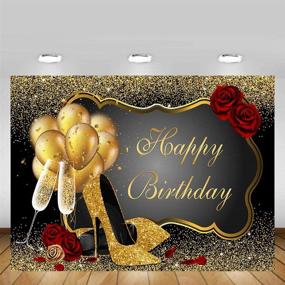 img 2 attached to 🌹 Mehofoto Shiny Sequin Gold and Black 8x6ft Photo Background with High Heels, Balloons, and Champagne Props - Stunning Red Rose Happy Birthday Party Decorations for Photography Backdrops