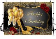 🌹 mehofoto shiny sequin gold and black 8x6ft photo background with high heels, balloons, and champagne props - stunning red rose happy birthday party decorations for photography backdrops logo