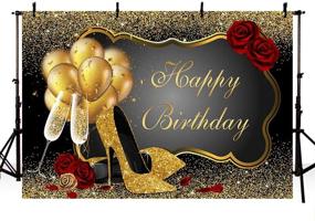 img 4 attached to 🌹 Mehofoto Shiny Sequin Gold and Black 8x6ft Photo Background with High Heels, Balloons, and Champagne Props - Stunning Red Rose Happy Birthday Party Decorations for Photography Backdrops