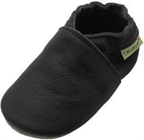 img 4 attached to SAYOYO Soft Sole Baby Shoes | Dark Grey Leather Infant Prewalkers for Baby Toddlers