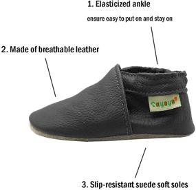 img 3 attached to SAYOYO Soft Sole Baby Shoes | Dark Grey Leather Infant Prewalkers for Baby Toddlers