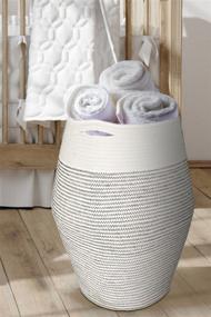 img 4 attached to 👶 Boho Nursery Woven Baby Hamper - Large White Rope Basket, 21.6 Inch Height - Ideal Blanket Storage for Living Room