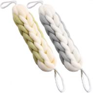 🛀 aarainbow 2 packs long stretch back sponge: effective exfoliating body scrub with rope handles for men and women (gray+green) logo