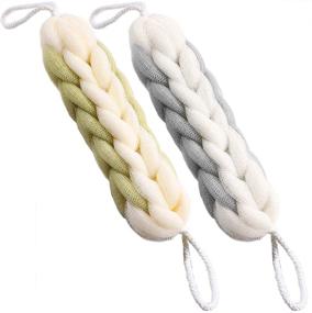 img 4 attached to 🛀 AARainbow 2 Packs Long Stretch Back Sponge: Effective Exfoliating Body Scrub with Rope Handles for Men and Women (Gray+Green)