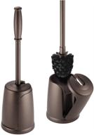 🚽 mdesign compact plastic freestanding toilet bowl brush and holder - 2 pack bronze: efficient bathroom storage and organization solution with flip-open design, space saving, sturdy, deep cleaning, covered brush logo