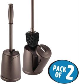 img 3 attached to 🚽 mDesign Compact Plastic Freestanding Toilet Bowl Brush and Holder - 2 Pack Bronze: Efficient Bathroom Storage and Organization Solution with Flip-Open Design, Space Saving, Sturdy, Deep Cleaning, Covered Brush