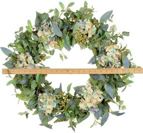 img 1 attached to 🌿 Handmade Poetic Wreath for Front Door - 24 Inch Green Leaf Berry Wild Flower Grapevine Wreath, Perfect Year Round or Summer Rustic Decoration