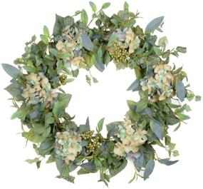 img 4 attached to 🌿 Handmade Poetic Wreath for Front Door - 24 Inch Green Leaf Berry Wild Flower Grapevine Wreath, Perfect Year Round or Summer Rustic Decoration