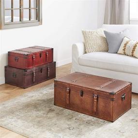 img 4 attached to 📦 Stylish Set of 3 Deco 79 Storage Trunks: Large Brown, Burgundy & Tan Leather with Studs & Buckles