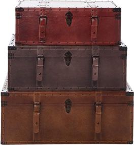 img 1 attached to 📦 Stylish Set of 3 Deco 79 Storage Trunks: Large Brown, Burgundy & Tan Leather with Studs & Buckles