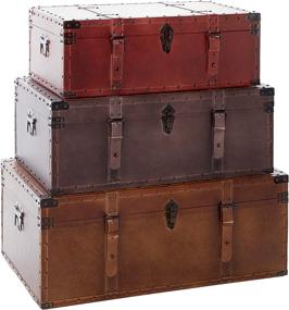 img 3 attached to 📦 Stylish Set of 3 Deco 79 Storage Trunks: Large Brown, Burgundy & Tan Leather with Studs & Buckles