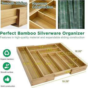 img 1 attached to 🍴 Bamboo Utensil Drawer Organizer with Adjustable Slots - Silverware Holder Tray for Kitchen, Flatware Dividers and Cutlery Storage (6-8 Compartments)