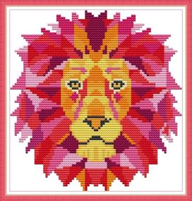 img 4 attached to XIU TIME Cross Stitch Stamped Kits Printed Embroidery Cloth Needlepoint Kits - Easy Patterns for Beginners (Lion Design) - 9.45X9.84 Inches, 11CT