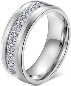 img 1 attached to 💎 Timeless Elegance: 8mm Stainless Steel Princess Cut Stones Half Eternity Wedding Band Statement Ring