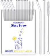 🥤 heykirhome 8-pack reusable glass straw (8''x10mm) - includes 4 straight, 4 bent & 2 cleaning brushes - ideal for smoothies, tea, juice логотип