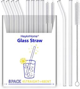 img 4 attached to 🥤 HeykirHome 8-Pack Reusable Glass Straw (8''x10mm) - Includes 4 Straight, 4 Bent & 2 Cleaning Brushes - Ideal for Smoothies, Tea, Juice