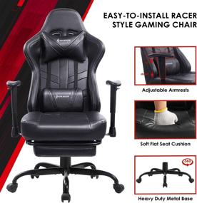 img 3 attached to 🎮 Luxurious VON RACER Gaming Chair Massage with Footrest - Ergonomic Recliner for ultimate Video Game Experience - PC Computer Chair with Headrest & Lumbar Support - Black Edition