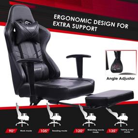 img 1 attached to 🎮 Luxurious VON RACER Gaming Chair Massage with Footrest - Ergonomic Recliner for ultimate Video Game Experience - PC Computer Chair with Headrest & Lumbar Support - Black Edition