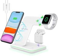 беспроводная зарядка 3 в 1 intoval для iphone/iwatch/airpods | станция зарядки с сертификатом qi для iphone 12/11/pro/max/xs/max/xr/xs/x, iwatch 6/se/5/4/3/2, airpods pro/2/1 | z5, белого цвета. логотип