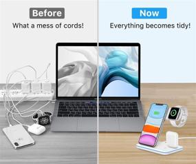 img 2 attached to Беспроводная зарядка 3 в 1 Intoval для iPhone/iWatch/Airpods | Станция зарядки с сертификатом Qi для iPhone 12/11/Pro/Max/XS/Max/XR/XS/X, iWatch 6/SE/5/4/3/2, Airpods Pro/2/1 | Z5, белого цвета.