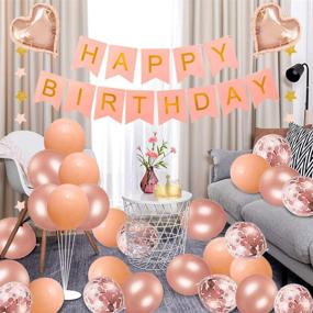 img 1 attached to 🎂 Succris 65th Birthday Decorations: Pink Happy Birthday Banner, Rose Gold Confetti Balloons, Number 65 and Star Balloons - Perfect Supplies for a Fabulous 65 Years Old Birthday Celebration!