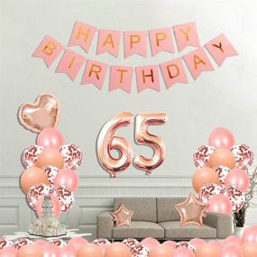 img 2 attached to 🎂 Succris 65th Birthday Decorations: Pink Happy Birthday Banner, Rose Gold Confetti Balloons, Number 65 and Star Balloons - Perfect Supplies for a Fabulous 65 Years Old Birthday Celebration!